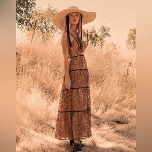 Lulus Honey Punch Womens Light Brown Prairie Dream Lace Maxi Dress Medium